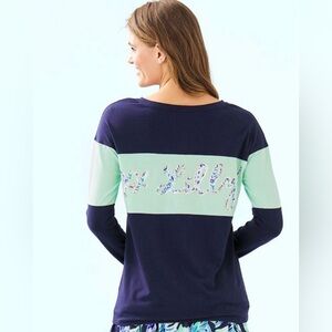 Lilly Pulitzer Finn Long Sleeve Top High Maintenance Resort Aqua Navy Sz M